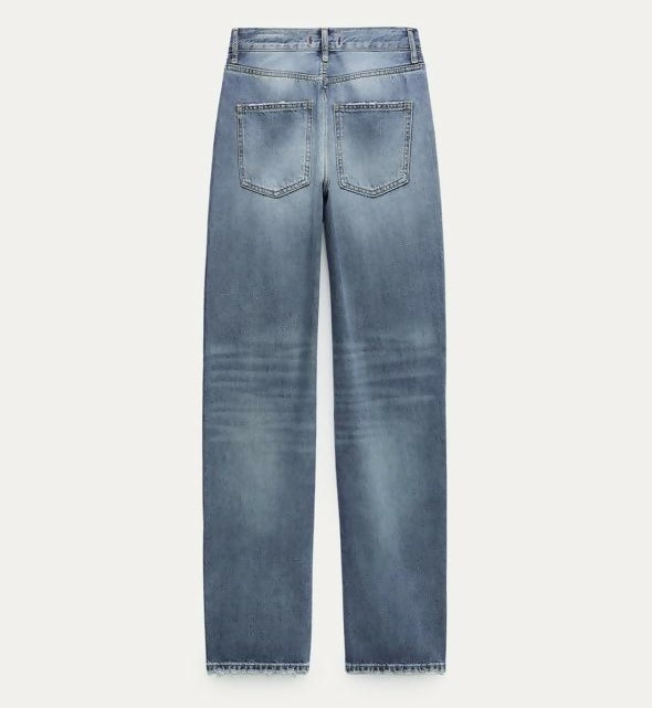 Zara New Straight Slim Fit Blue Jeans Size: 38