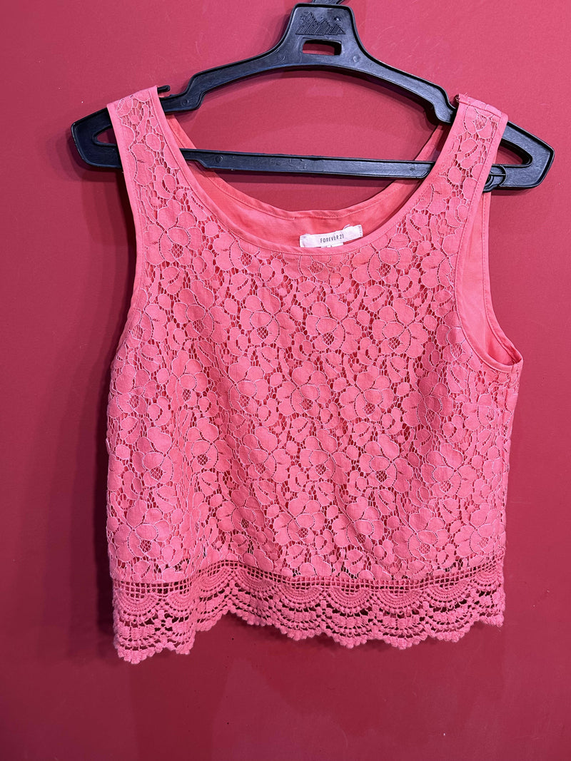 Forever 21 Pink/Peachy Lace Top Size: S