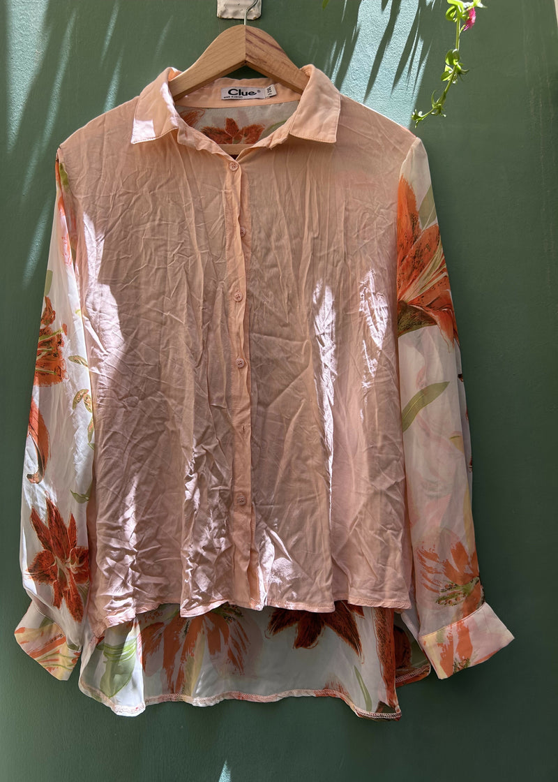 Orange Floral Blouse Size 1-2XL