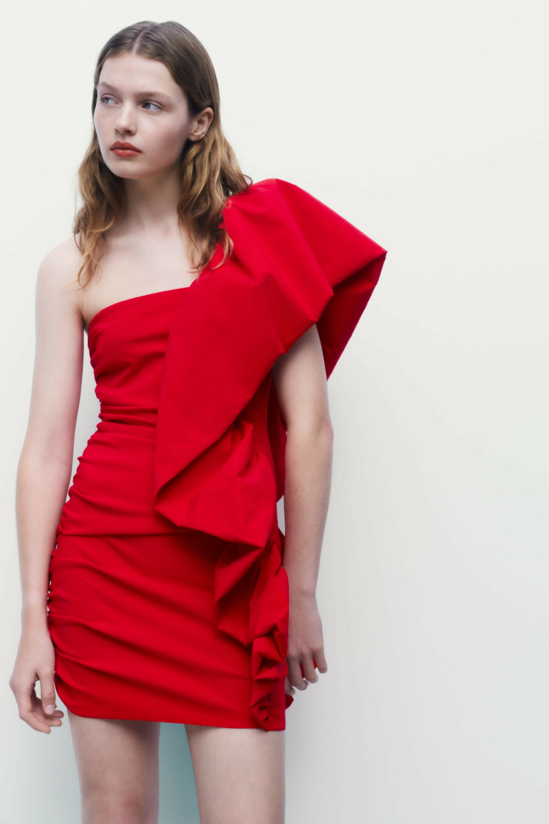 Zara Voluminous Asymmetric Red Dress Size S