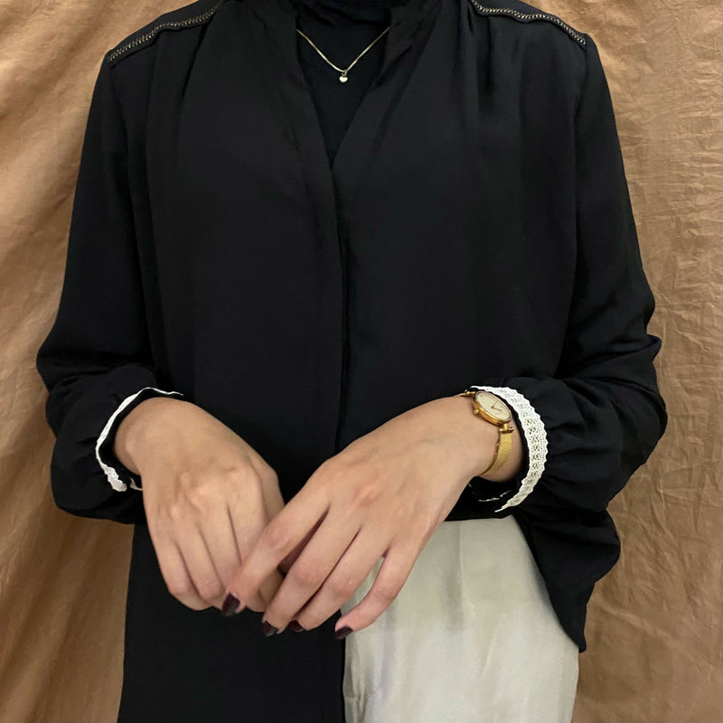 Mango black x gold detailing v neck shirt