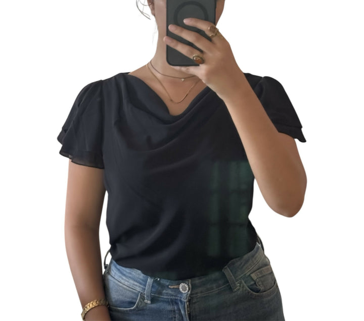 Peter Martin Chiffon Black Top: Size 12
