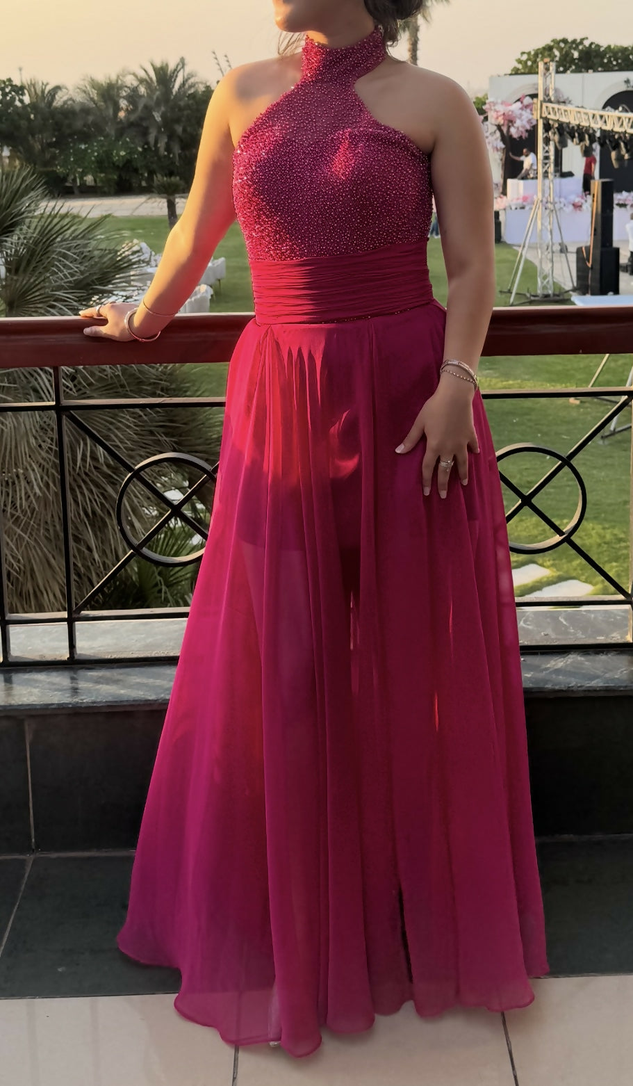 Beaded Pink Halter Gown