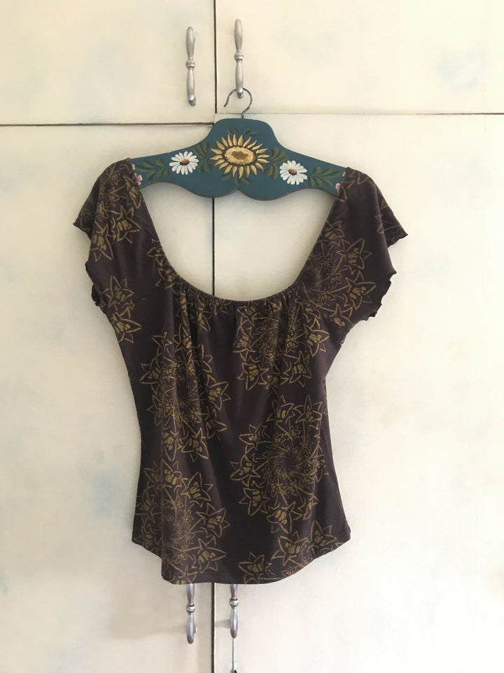 Silk & Gold TOP -Mocca Brown with Gold Print