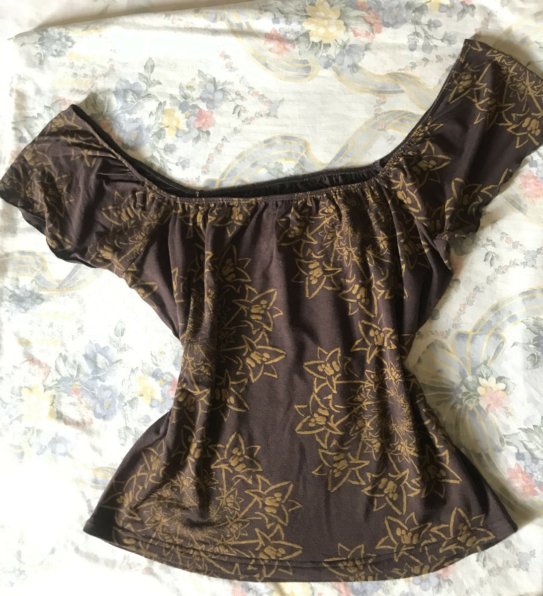 Silk & Gold TOP -Mocca Brown with Gold Print