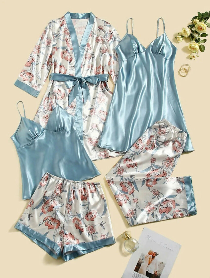 SHEIN Set of 5 Satin floral Sleepwear (NEW) Size M