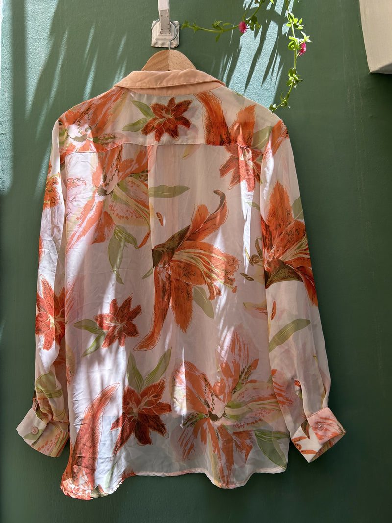 Orange Floral Blouse Size 1-2XL