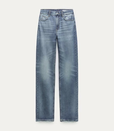 Zara New Straight Slim Fit Blue Jeans Size: 38