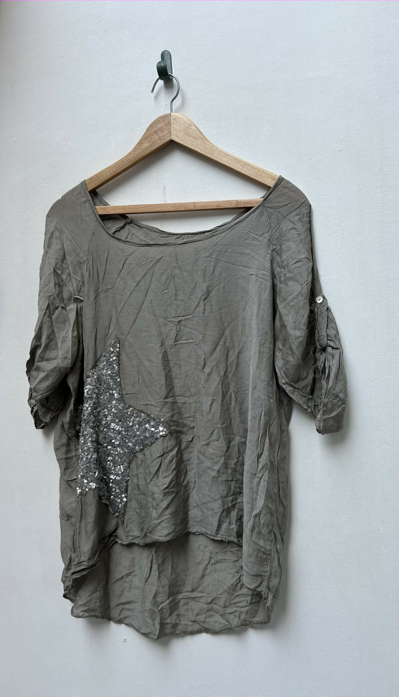 Grey Silver Star Top Size L