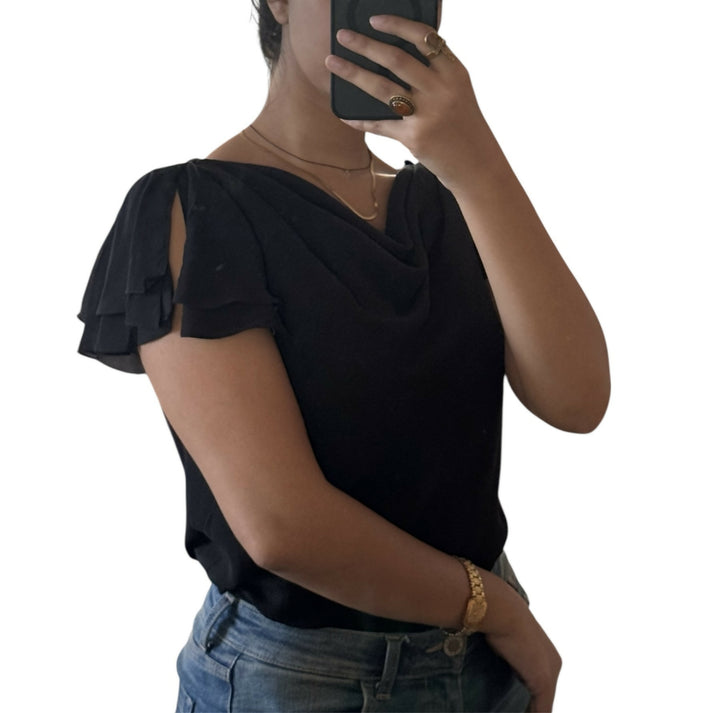 Peter Martin Chiffon Black Top: Size 12