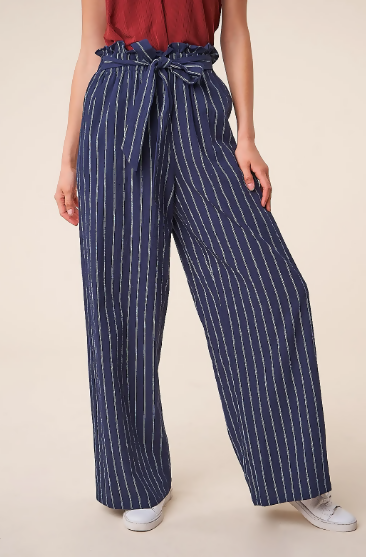 Striped Wide Leg Paper Bag Pants Size: S