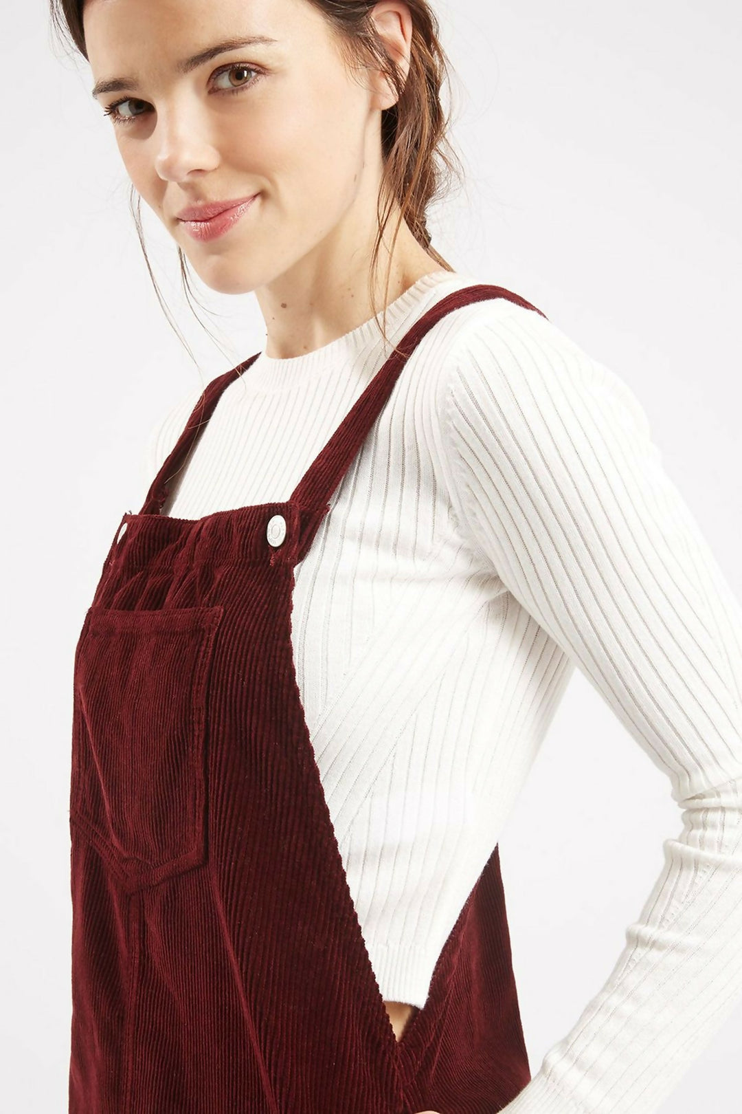 Topshop Corduroy Overall Burgundy Dress