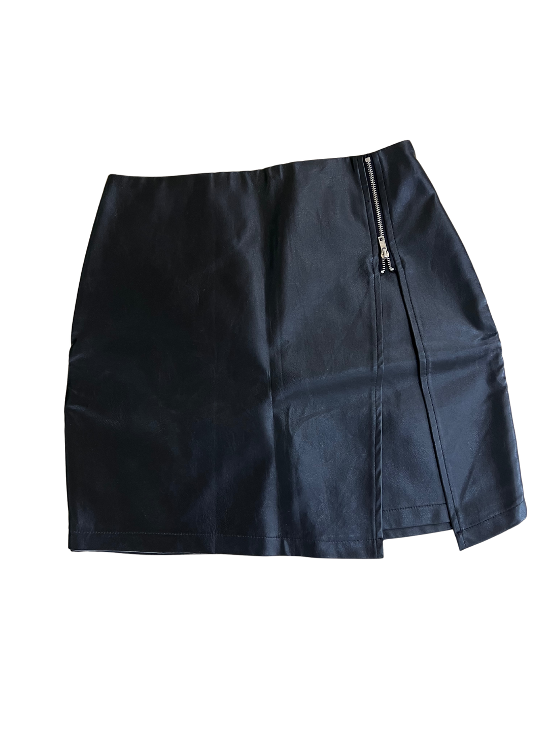 Split Black Leather Mini Skirt