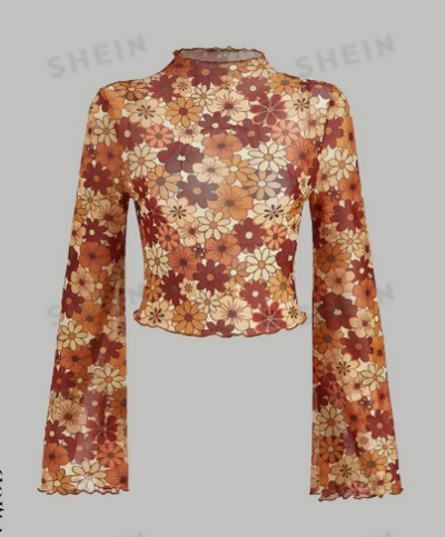 SHEIN Floral Long Sleeve Top Size: S