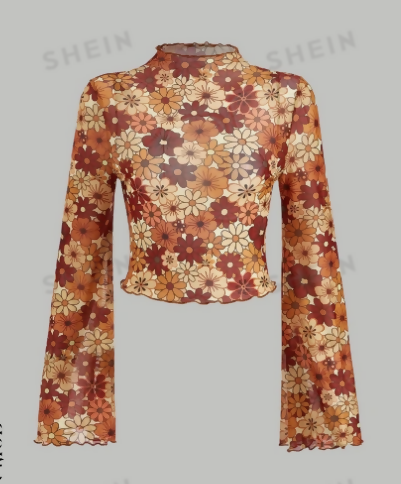 SHEIN Floral Long Sleeve Top Size: S