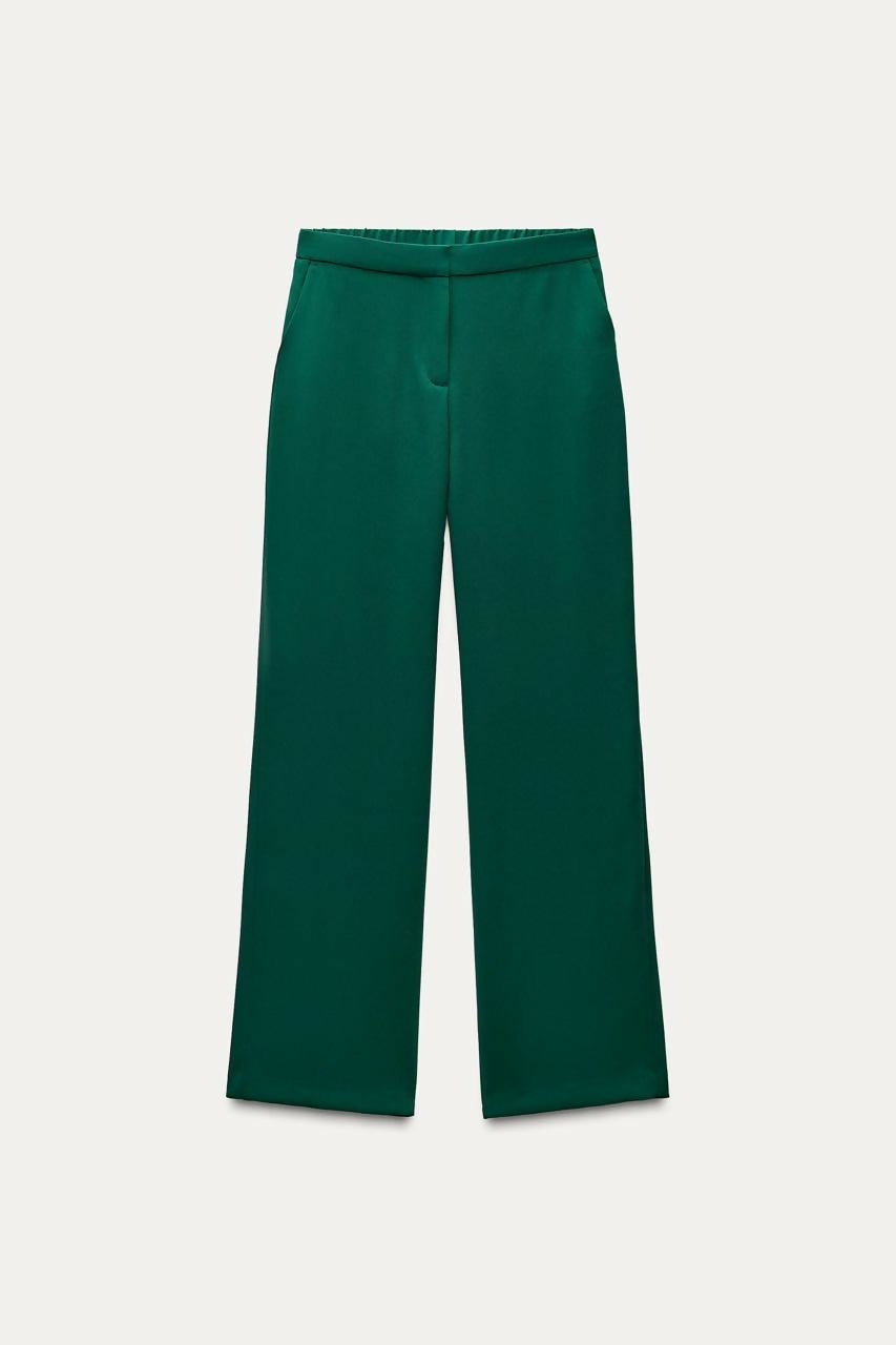 Zara Wide Leg Crepe Green Pants