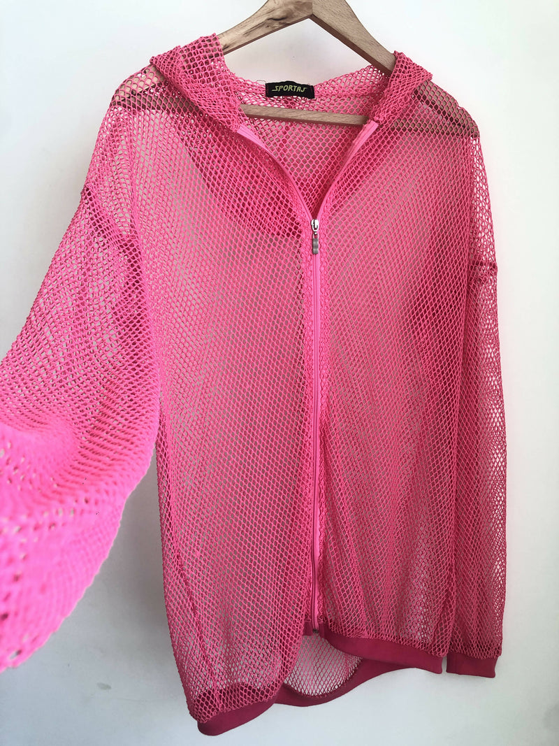 Pink Oversized Fishnet Jacket Size: M/L