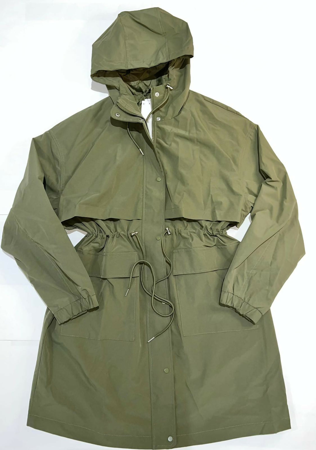Khaki Cinch Waist Parka