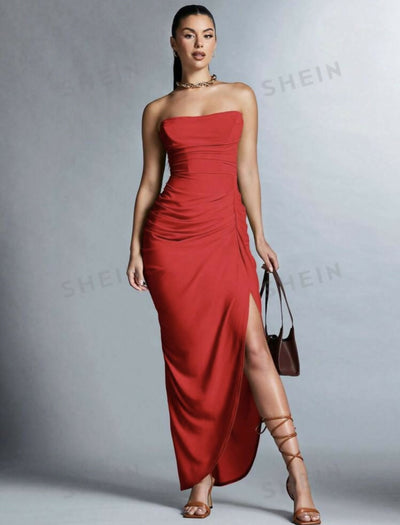 SHEIN Red Strapless Dress