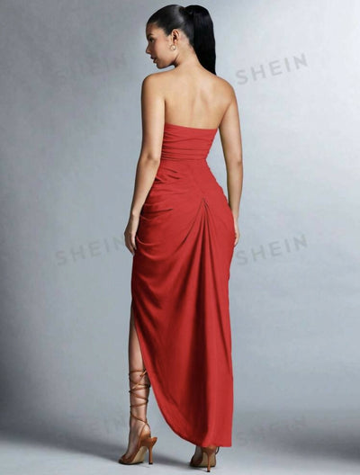 SHEIN Red Strapless Dress