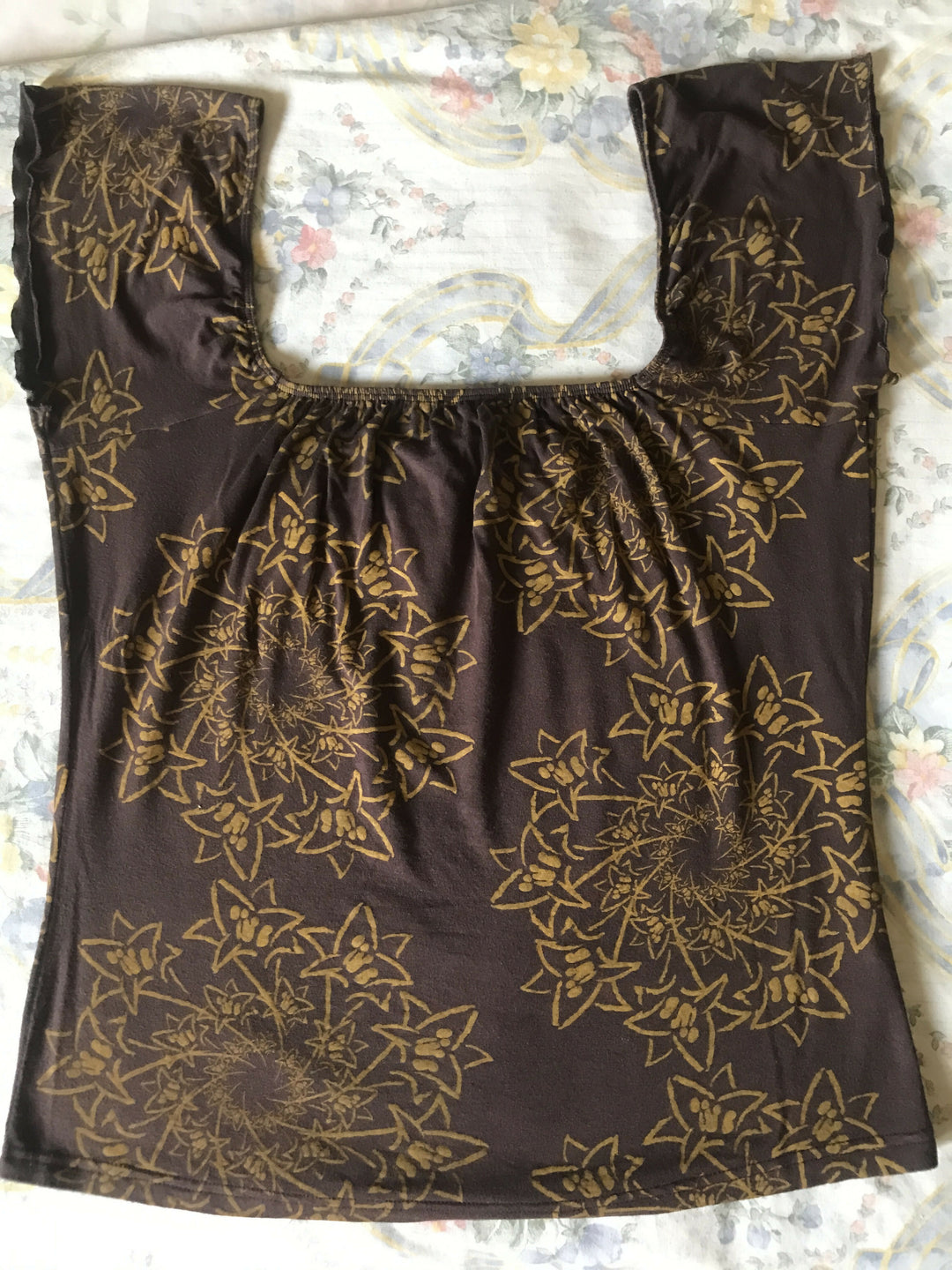 Silk & Gold TOP -Mocca Brown with Gold Print