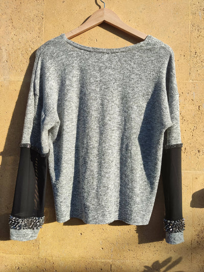 Grey Sweater with Sleeve Details Size M