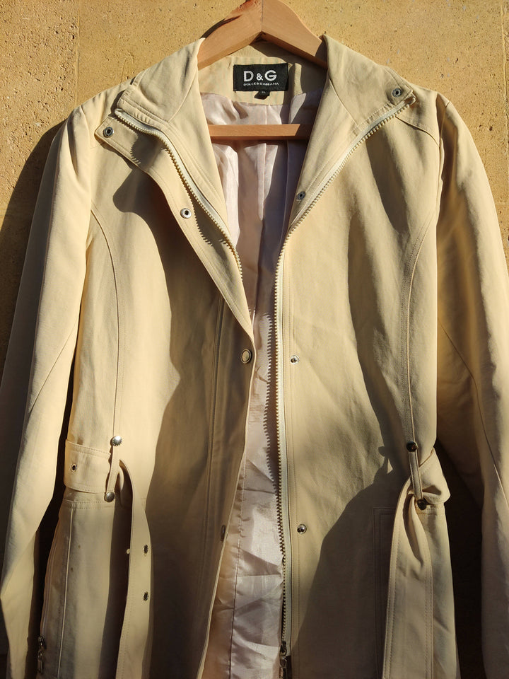Beige Jacket with Zipper, Pockets & Belt
