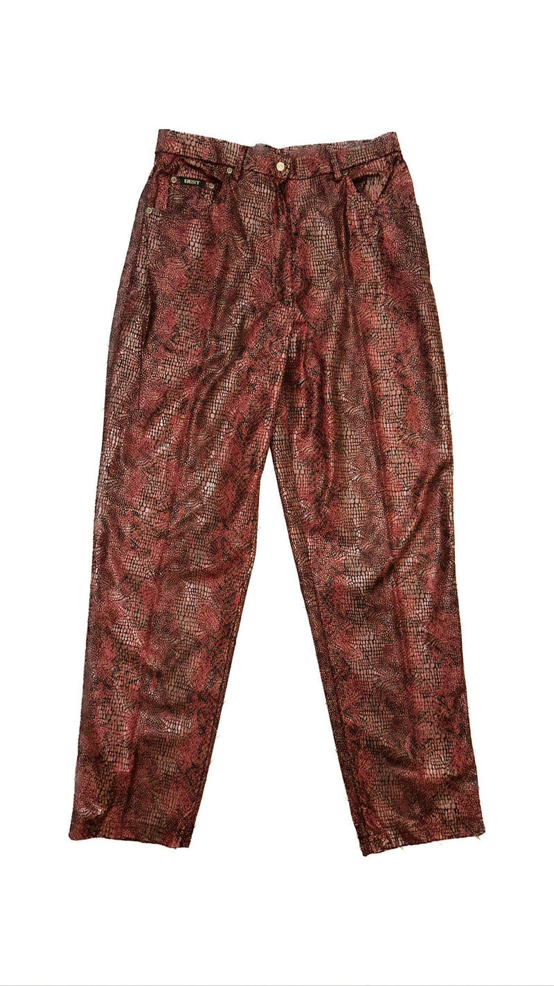 Red Snake Foiled Print Pants Size: S/M