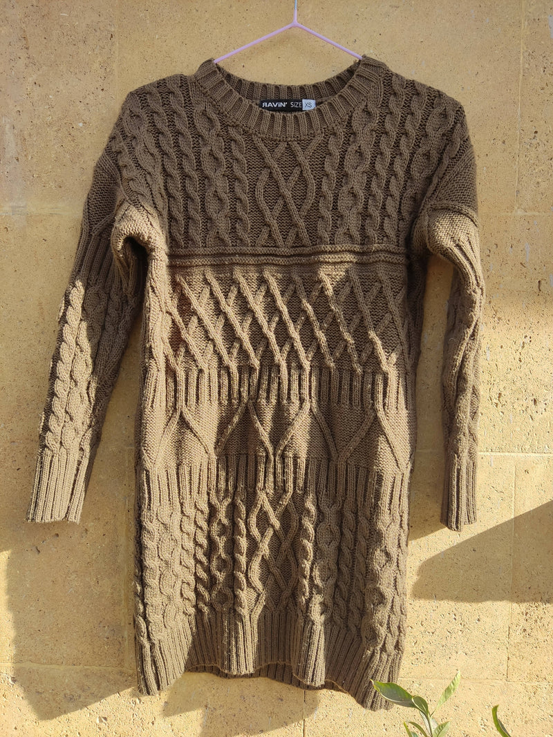 Olive Patterned Long RAViN Sweater Size XS