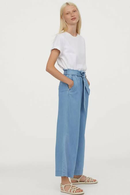 H&M Denim Wide Leg Paperbag Waist EU40