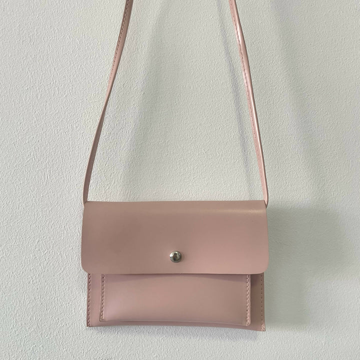 Faux Leather Pink Crossbody Bag with Adjustable Strap