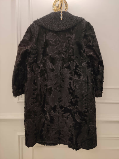 Long Black Genuine Mink & Astrakhan Coat Size L