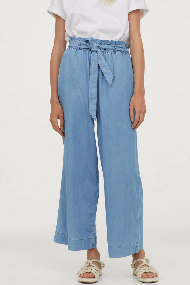 H&M Denim Wide Leg Paperbag Waist EU40