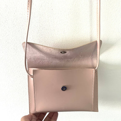 Faux Leather Pink Crossbody Bag with Adjustable Strap