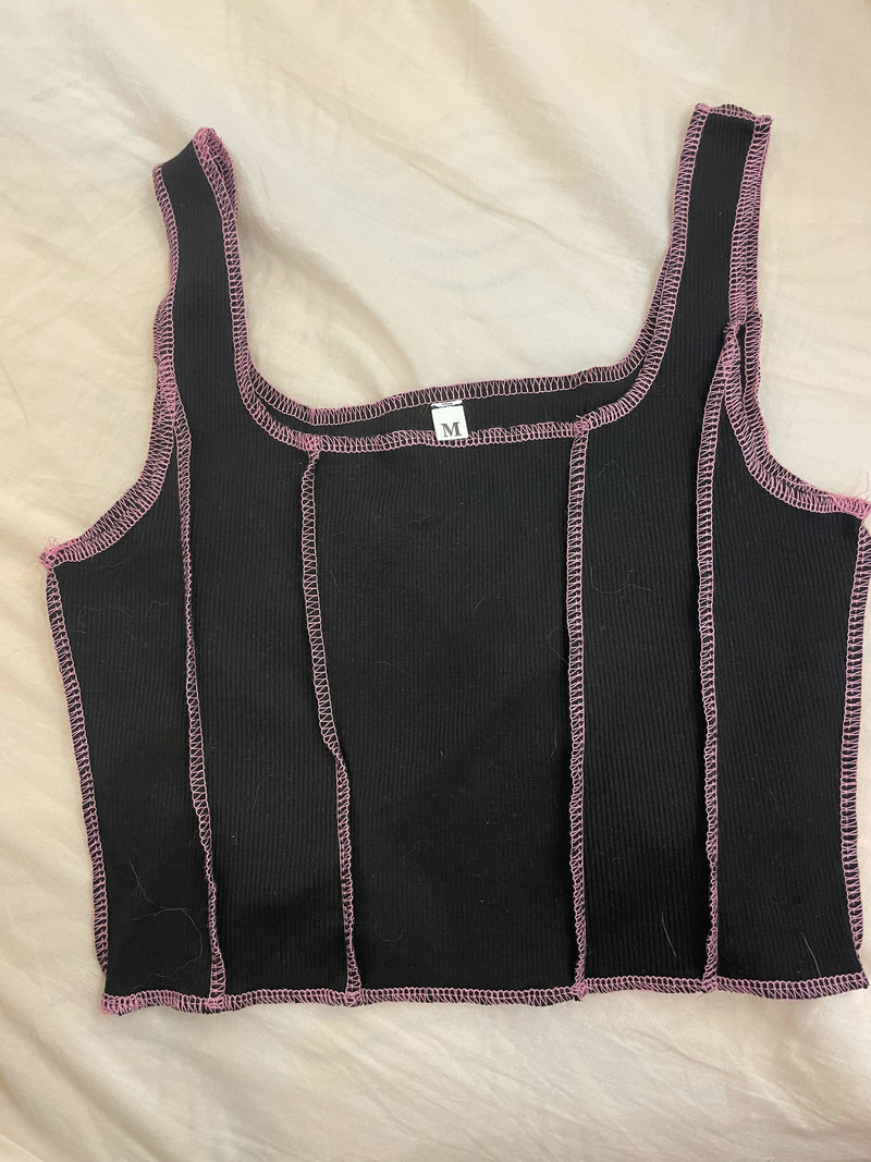 SHEIN Black & Pink Corset-Like Crop Top