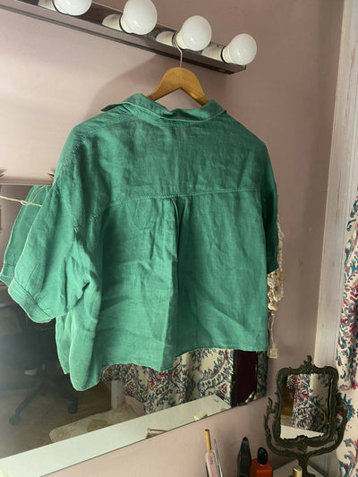 Zara Cropped Linen Shirt Size M