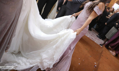 Lavender Dress with Lace Bodice and Train