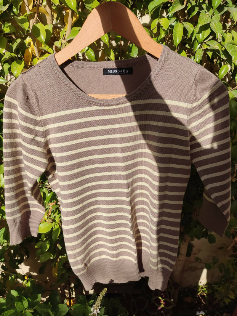 Striped Pullover with Gold Shoulder Buttons Size S