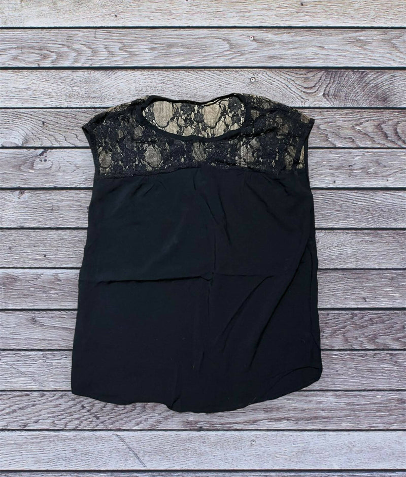 Black Top with Lace neckline Size: M/L