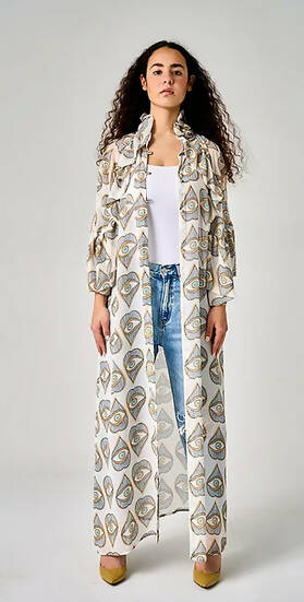 Pacinthe Badran Printed Kimono with Ruffled Sleeves Size: M/L