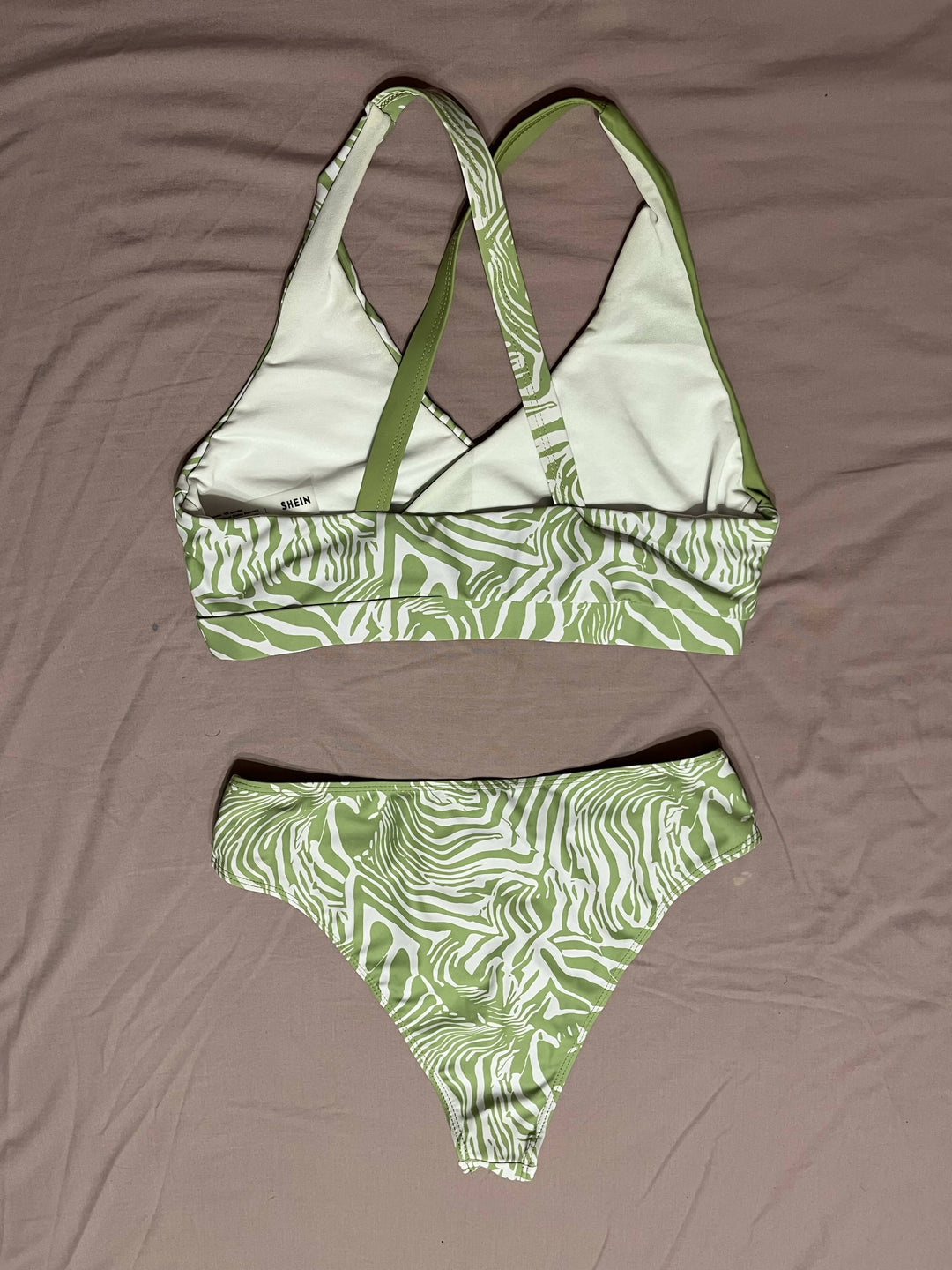 SHEIN White & Green Bikini Size L