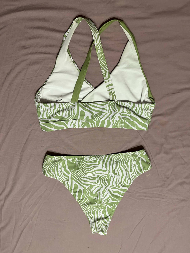 SHEIN White & Green Bikini Size L