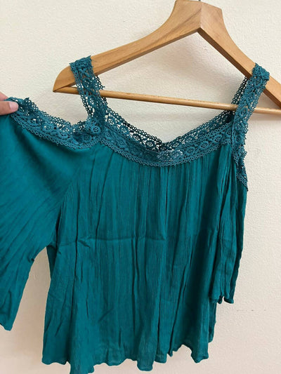 Pull&Bear Teal Open Shoulder Top Size S