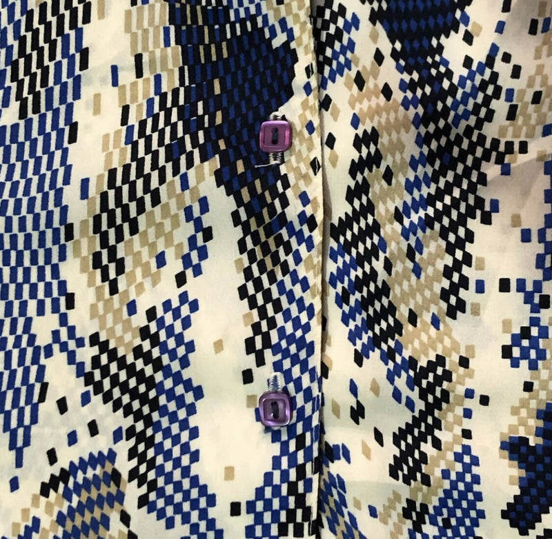 Patterned Shirt with Slit Sides & Square Buttons