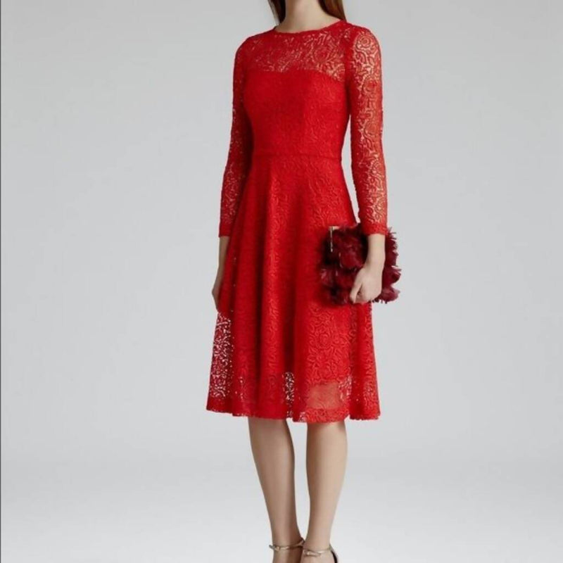 REISS Red Woven Lace Knit Dress - Size US 2 (Small)