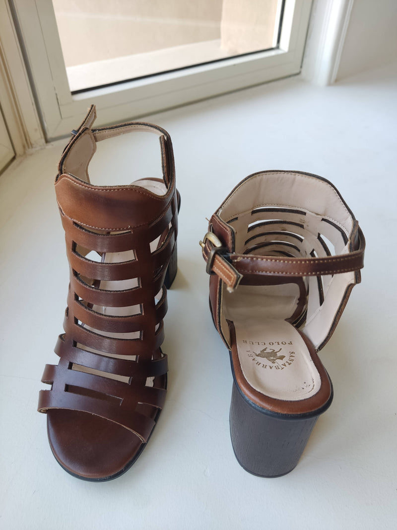 Brown Polo Heels Size 38