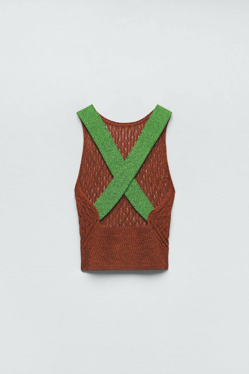 Zara Knit Top Criss Cross Back Size: M