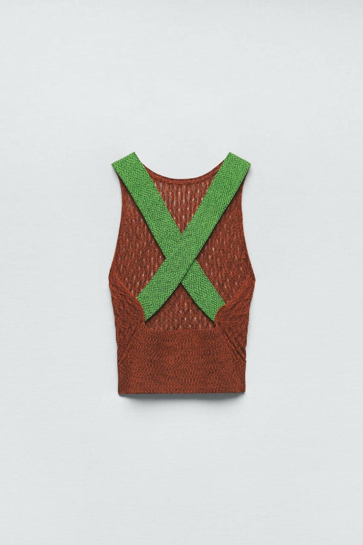 Zara Knit Top Criss Cross Back Size: M