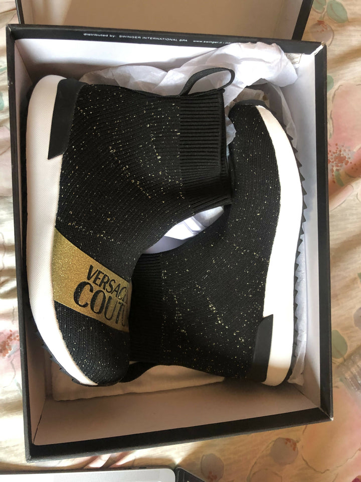 Versace Jeans Couture Gold Knitted Sneakers Size: 38