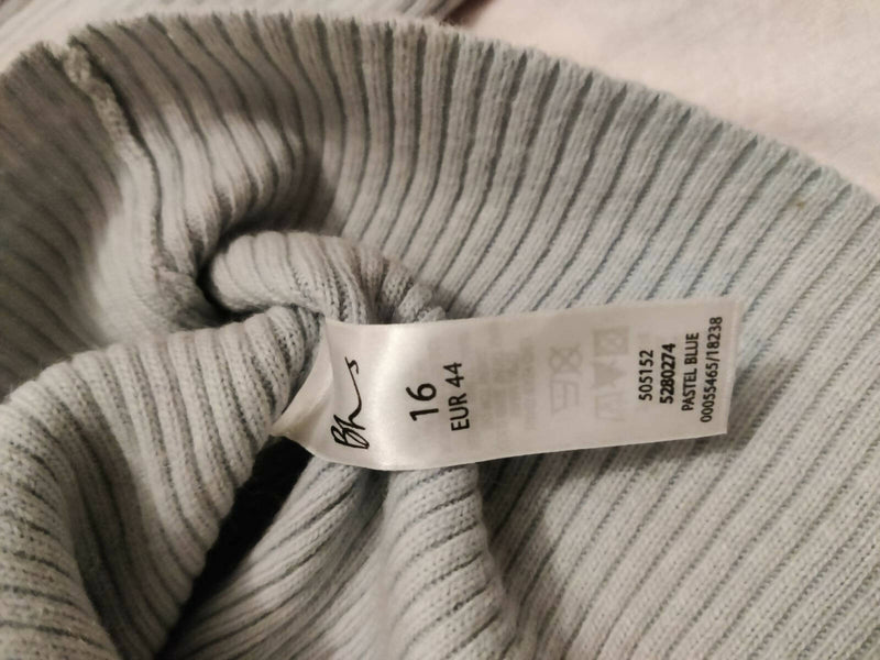 BHS Pastel Blue Mock-neck Ribbed Sweater Size:EU 44